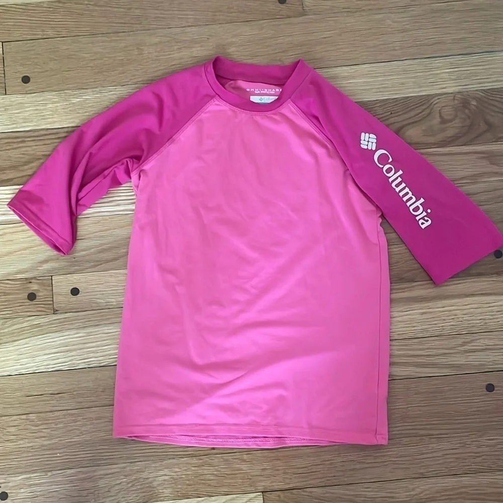 Columbia Omni-Shade Sun Protection Girls L 14 16 SPF Swim Shirt Rash Guard Pink